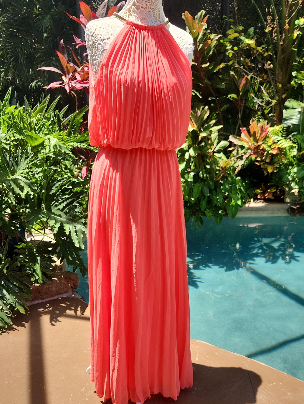 MSK Coral Pink Chiffon Dress with Gold Chain Detail
